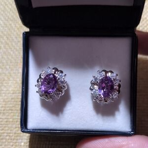 amethyst and white gemstone cluster stud earrings